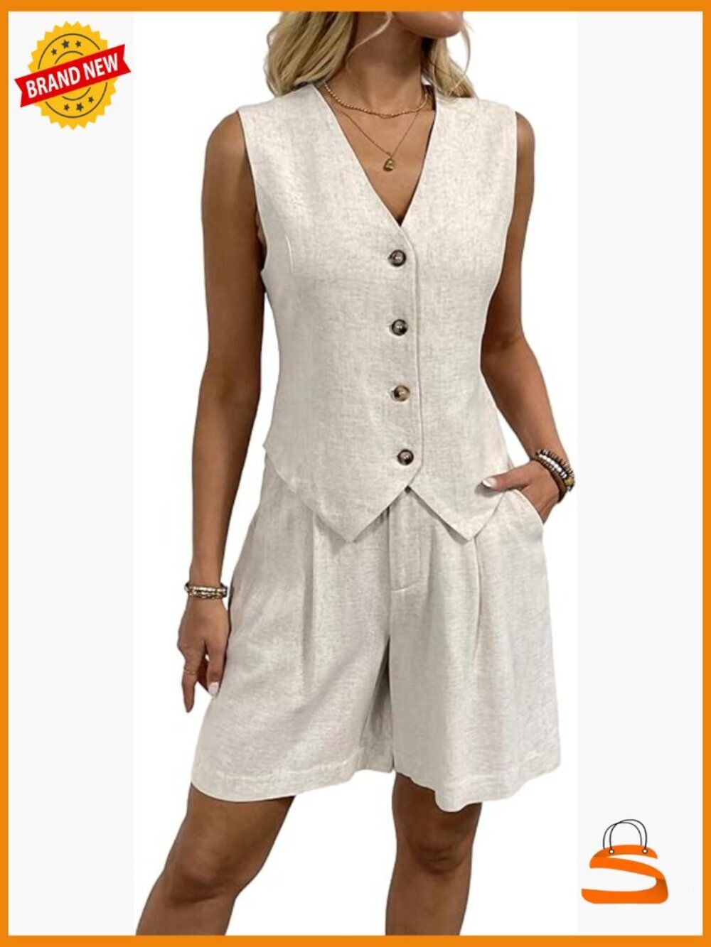 Womens Linen Vest and Shorts Outfit 2 Piece Set Dressy Casual Summer